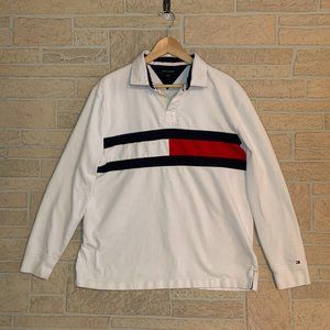 Tommy Hilfiger Logo Panel White Rugby Long Sleeve